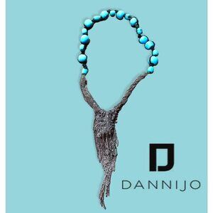 Dannijo Y2K statement necklace, turquoise beads, silk cord and gunmetal chain